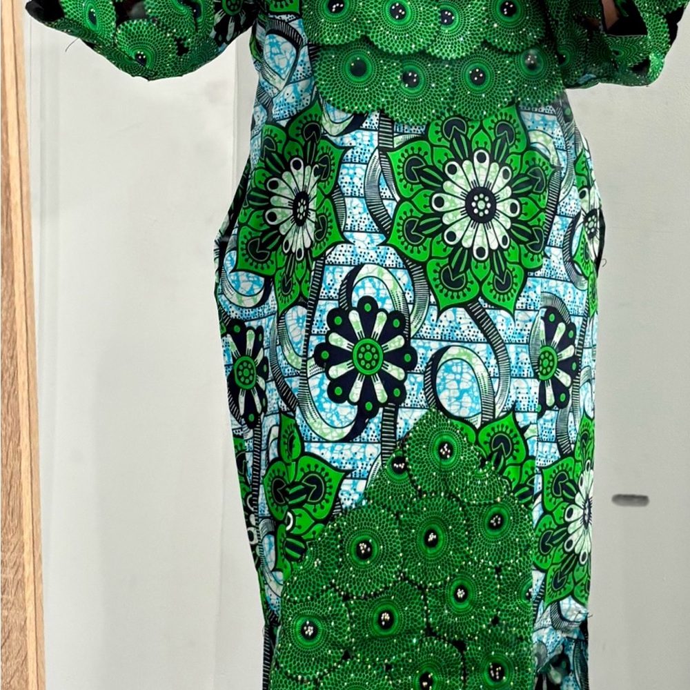 Green Floral Ankara African Print Women's Dress